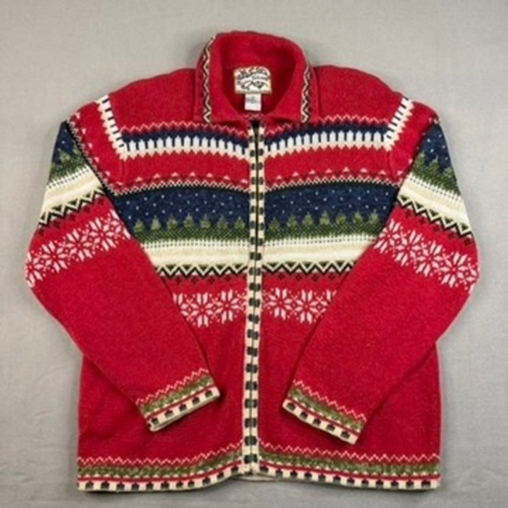 Heirloom Collectibles Vintage Fair Isle Holiday Zip Cardigan Sweater Womens M